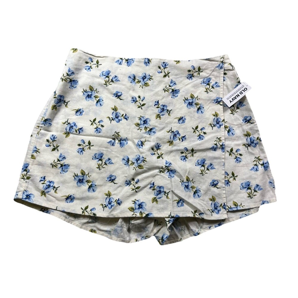 Old Navy Womens Linen Blend Floral Skort Size M Blue White Cottagecore Mini  NWT